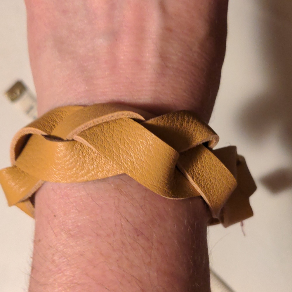 Unisex Handmade Genuine Leather Braided Bracelet Golden Yellow Gunmetal#06
